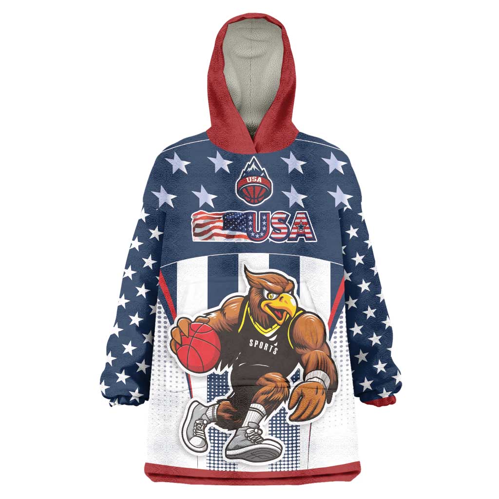 Custom United States Basketball Wearable Blanket Hoodie USA Eagle Mascot Style