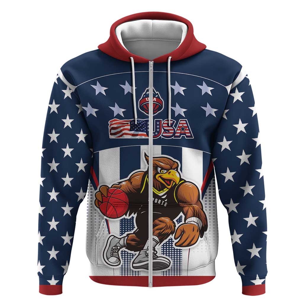 Custom United States Basketball Zip Hoodie USA Eagle Mascot Style