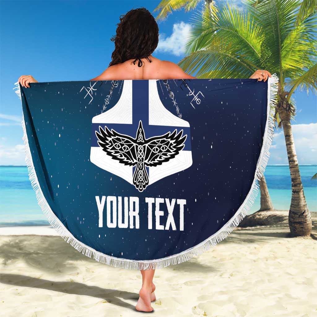 Personalized Finland Drakkar Vikings Beach Blanket Suomi Flag Viking Thor Runes