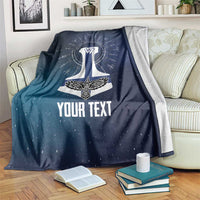 Navy personalized Viking blanket with white Thor rune emblem and customizable text