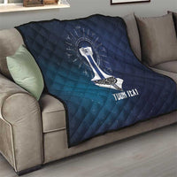 Quilted navy sofa throw blanket with sword emblem and “YOUR TEXT”