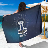 Navy personalized Viking sarong with Thor rune emblem and “YOUR TEXT” print