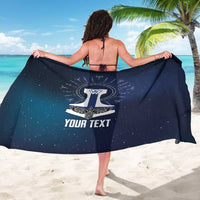 Navy Viking sarong held wide, featuring Thor rune emblem and “YOUR TEXT” print