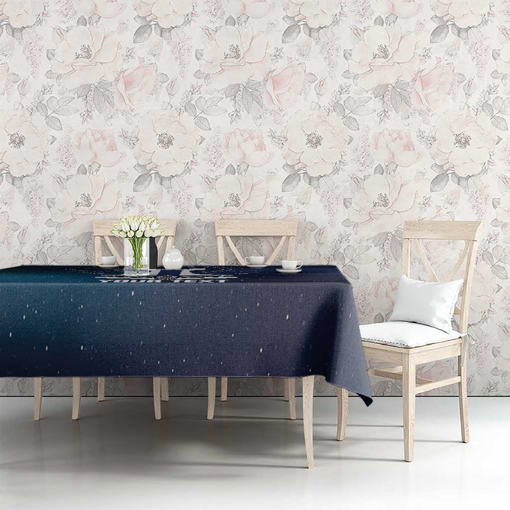 Navy Viking tablecloth on long dining table with starry speckled design