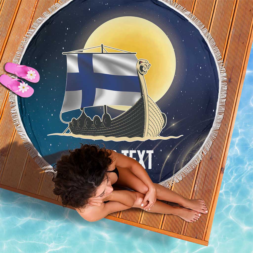 Personalized Finland Drakkar Vikings Beach Blanket Longships with Vegvisir