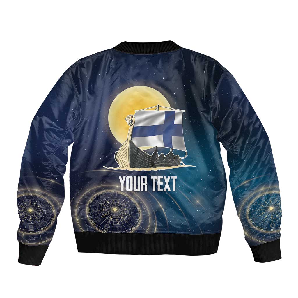 Personalized Finland Drakkar Vikings Bomber Jacket Longships with Vegvisir