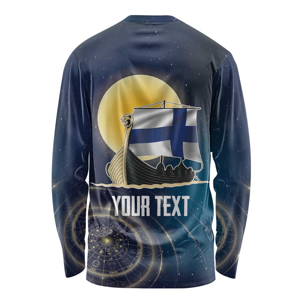 Personalized Finland Drakkar Vikings Long Sleeve Shirt Longships with Vegvisir
