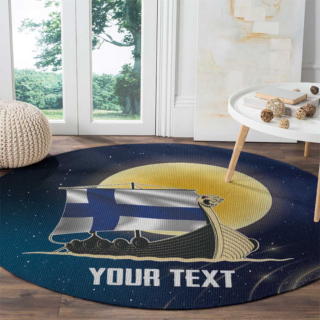 Personalized Finland Drakkar Vikings Round Carpet Longships with Vegvisir