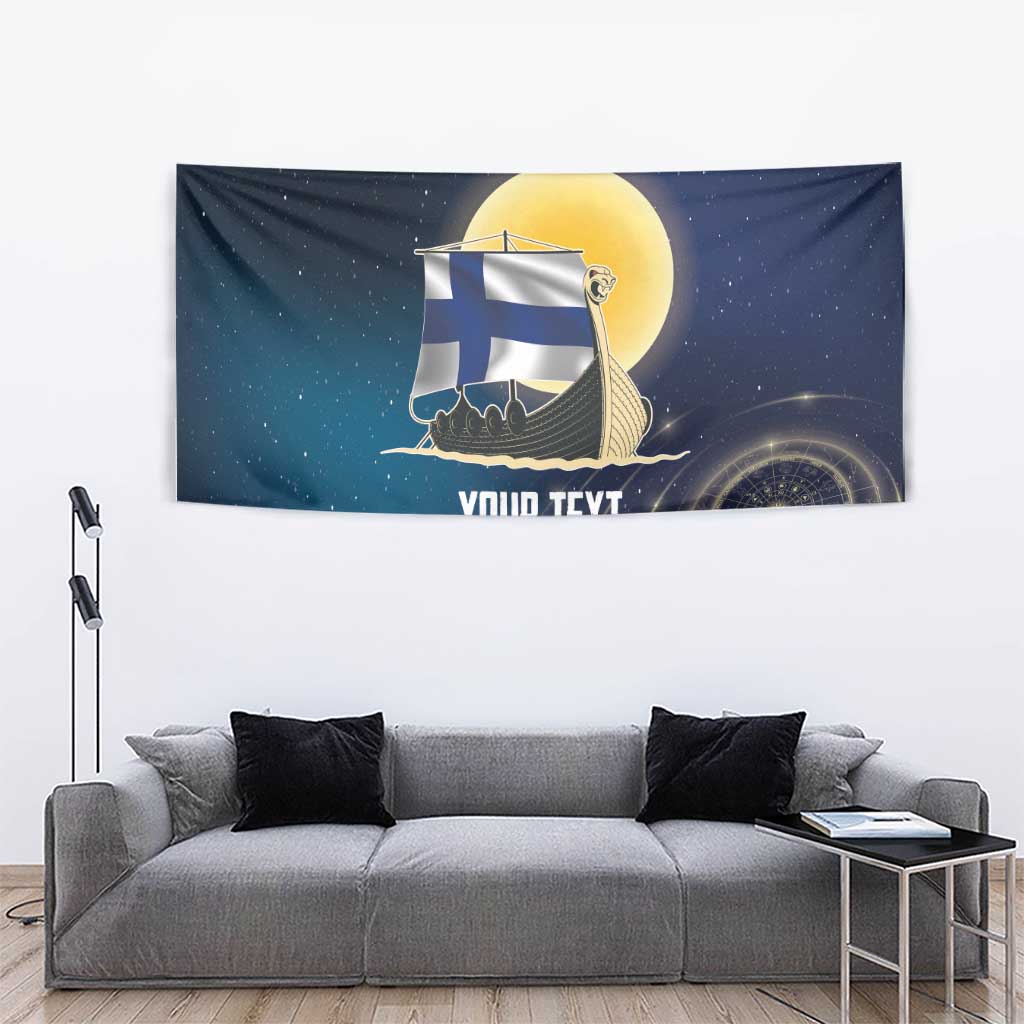 Personalized Finland Drakkar Vikings Tapestry Longships with Vegvisir