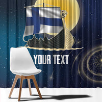 Personalized Finland Drakkar Vikings Window Curtain Longships with Vegvisir
