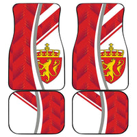 Four red and white car mats with Norway coat of arms crest and golden lion