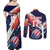 Custom United States American Football Couples Matching Off Shoulder Maxi Dress and Long Sleeve Button Shirt USA Go Champions Sporty Style