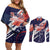 Custom United States American Football Couples Matching Off Shoulder Short Dress and Long Sleeve Button Shirt USA Go Champions Sporty Style