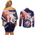 Custom United States American Football Couples Matching Off Shoulder Short Dress and Long Sleeve Button Shirt USA Go Champions Sporty Style