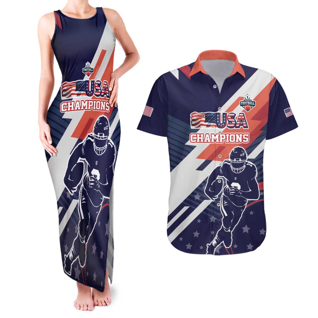 Custom United States American Football Couples Matching Tank Maxi Dress and Hawaiian Shirt USA Go Champions Sporty Style