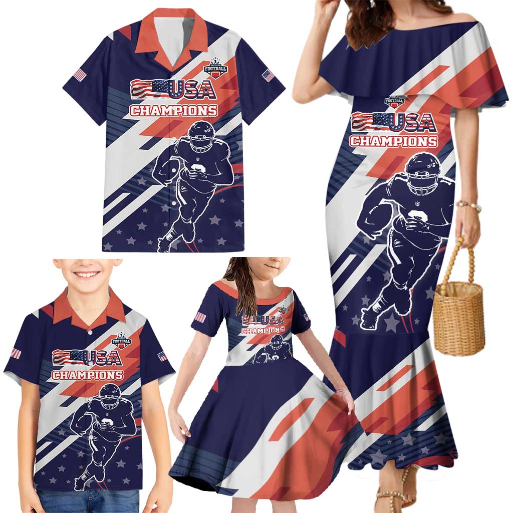 Custom United States American Football Family Matching Mermaid Dress and Hawaiian Shirt USA Go Champions Sporty Style