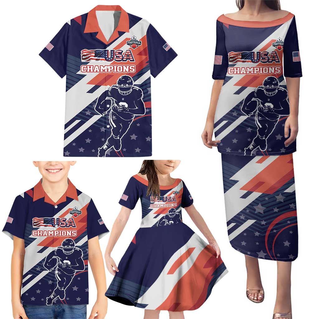 Custom United States American Football Family Matching Puletasi and Hawaiian Shirt USA Go Champions Sporty Style