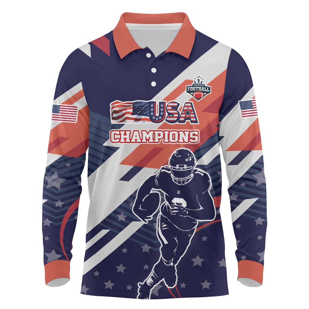 Custom United States American Football Long Sleeve Polo Shirt USA Go Champions Sporty Style