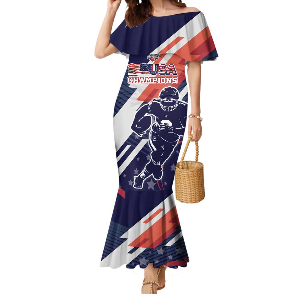 Custom United States American Football Mermaid Dress USA Go Champions Sporty Style