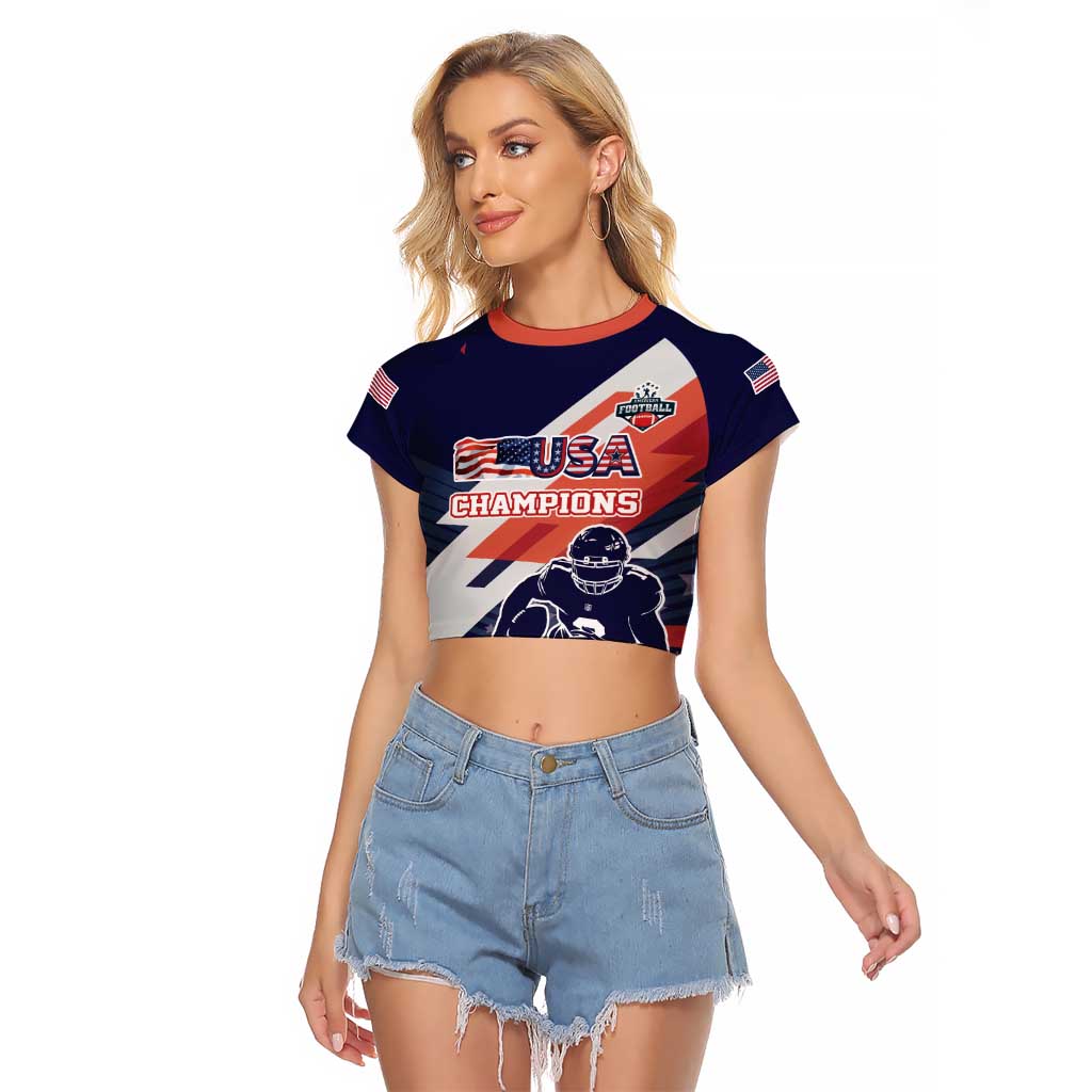 Custom United States American Football Raglan Cropped T Shirt USA Go Champions Sporty Style