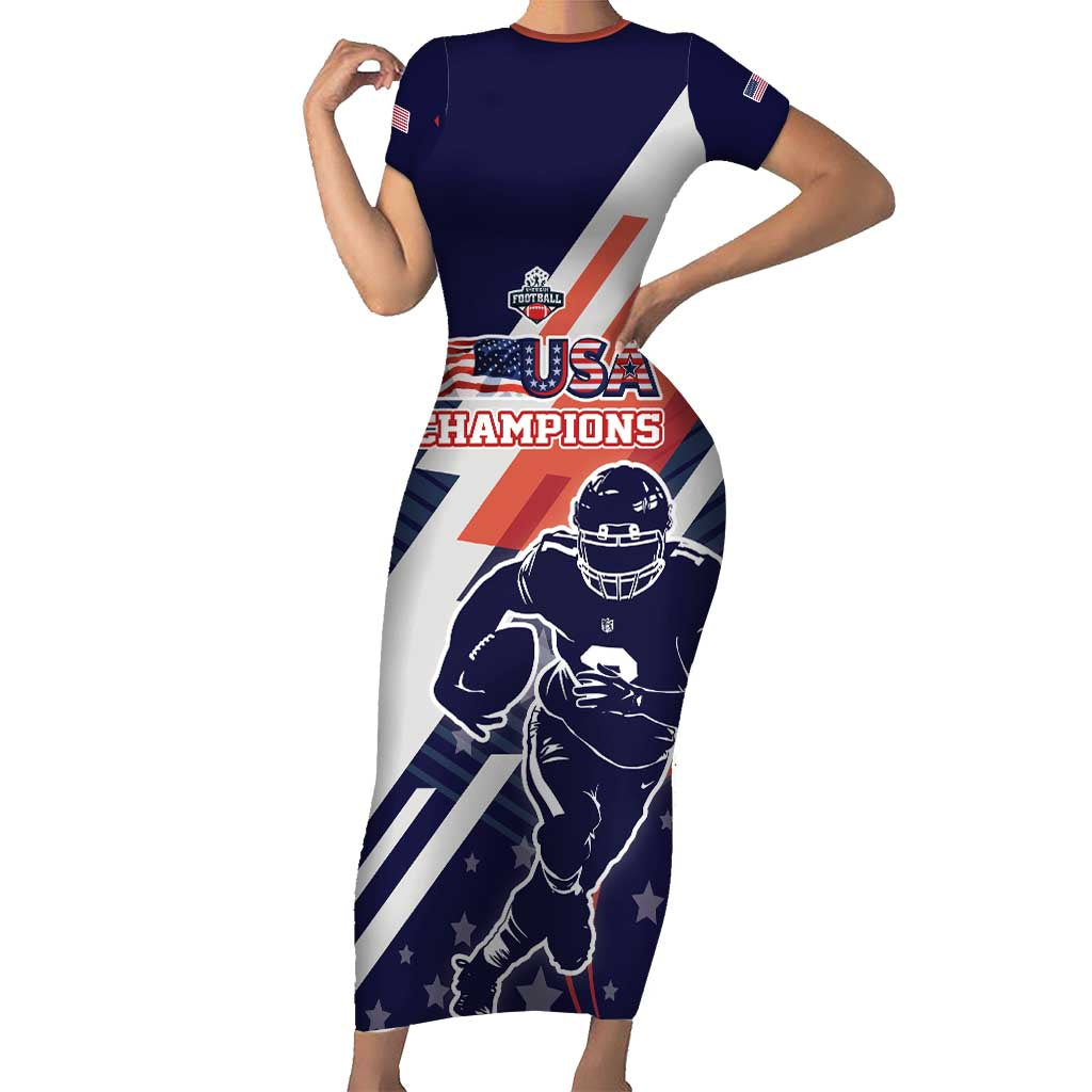 Custom United States American Football Short Sleeve Bodycon Dress USA Go Champions Sporty Style