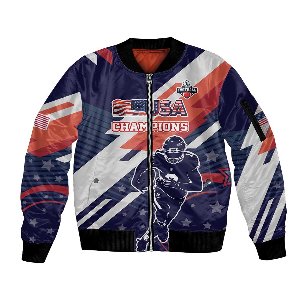 Custom United States American Football Sleeve Zip Bomber Jacket USA Go Champions Sporty Style