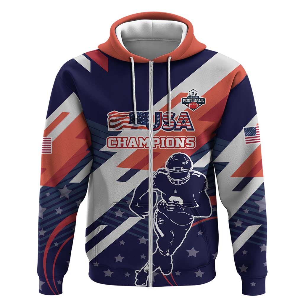 Custom United States American Football Zip Hoodie USA Go Champions Sporty Style