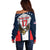 Custom United States Cricket Off Shoulder Sweater USA Go Champions and Eagle Mascot Style