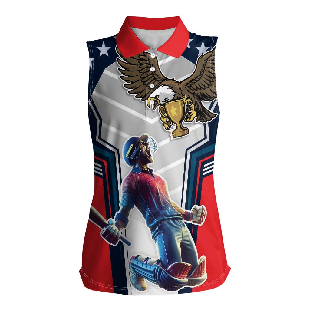 Custom United States Cricket Women Sleeveless Polo Shirt USA Go Champions and Eagle Mascot Style