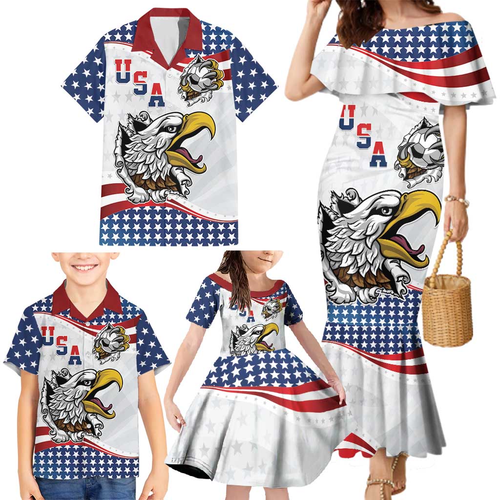 Custom United States Soccer Family Matching Mermaid Dress and Hawaiian Shirt USA Eagle Mascot Style