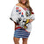 Custom United States Soccer Family Matching Off Shoulder Short Dress and Hawaiian Shirt USA Eagle Mascot Style