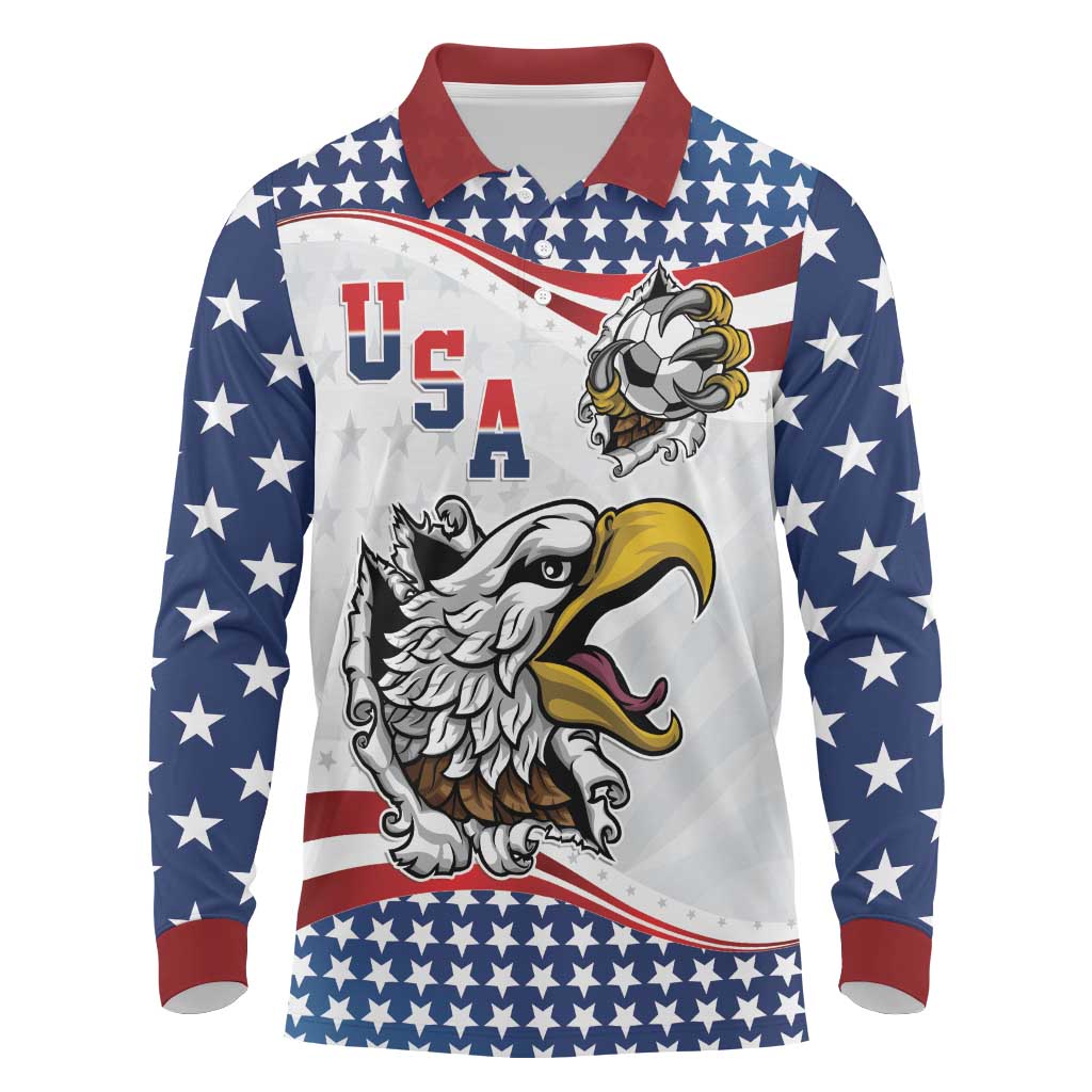 Custom United States Soccer Long Sleeve Polo Shirt USA Eagle Mascot Style