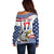 Custom United States Soccer Off Shoulder Sweater USA Eagle Mascot Style