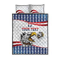 White quilt with eagle and stars-and-stripes design, includes two square pillows