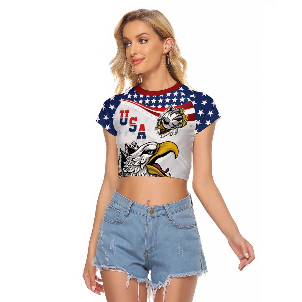 Custom United States Soccer Raglan Cropped T Shirt USA Eagle Mascot Style