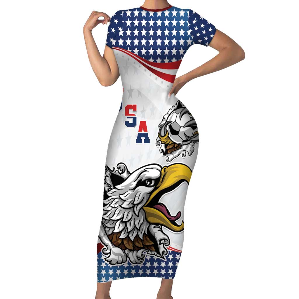 Custom United States Soccer Short Sleeve Bodycon Dress USA Eagle Mascot Style