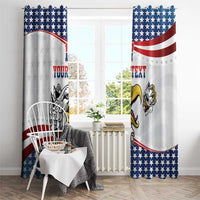 US eagle window curtain set with custom text, eagles and stars-and-stripes flag design
