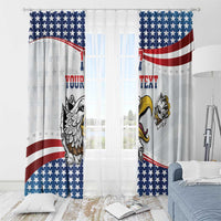 Window curtain pair with US flag valance, custom text, and detailed eagle mascot graphics