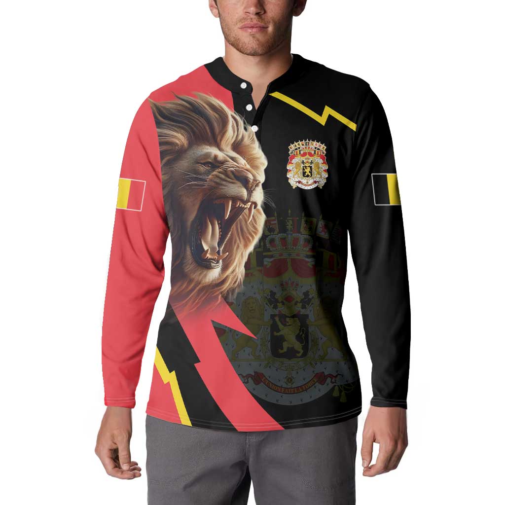 Belgium Coat of Arms Button Sweatshirt Angry Lion