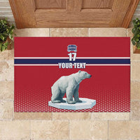 Red hockey rubber doormat with polar bear graphic, stripes, 'YOUR-TEXT' and number 17
