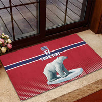 Red hockey rubber doormat with number 17 logo, 'YOUR-TEXT' and polar bear on ice
