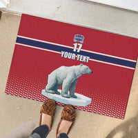Red hockey rubber doormat featuring polar bear on ice, 'YOUR-TEXT' and number 17