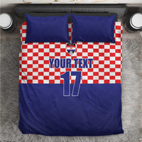 Blue and red checkered bedding set with Croatia crest, number 17, and two matching pillowcases