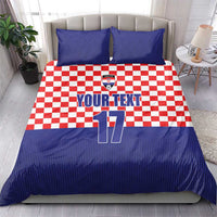 Croatia-themed bedding set with red-and-white checkered center, blue sides, number 17, 2 pillowcases