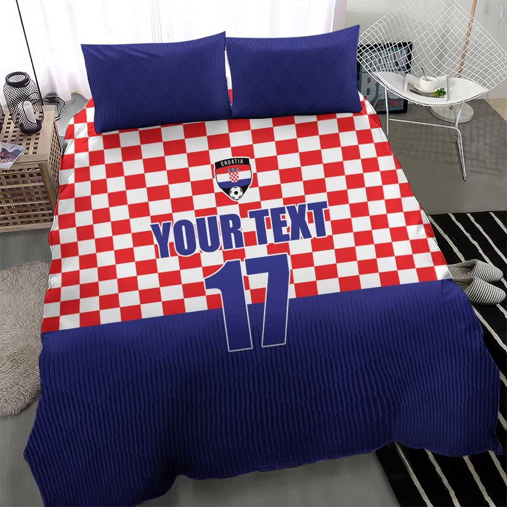 Blue and red checkered duvet bedding set with Croatia crest and large number 17 design