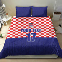Blue and red checkered bedding set with Croatia crest, custom text, and number 17