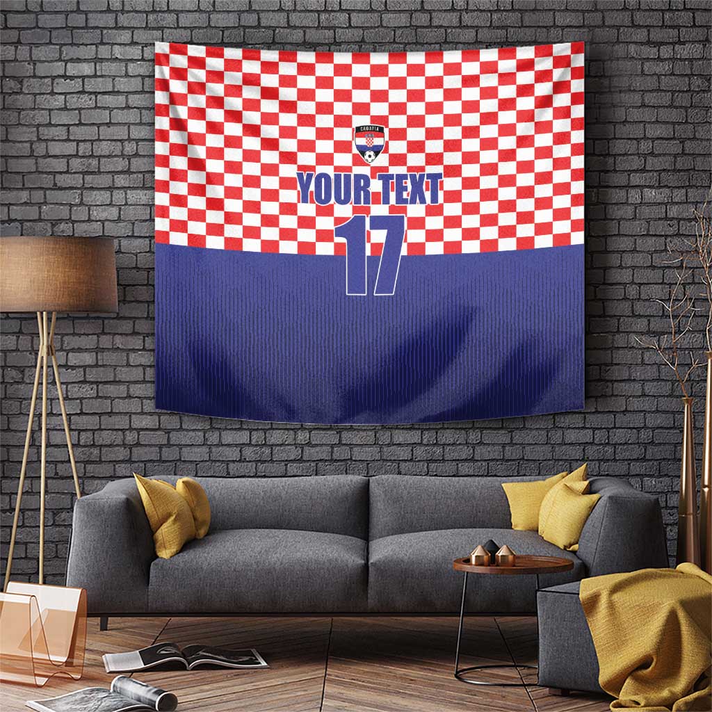 Blue and red checkered football-themed wall tapestry with number 17 graphic and your text