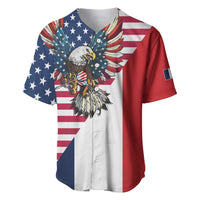 Men's baseball jersey with USA flag eagle graphic, short sleeves, button front