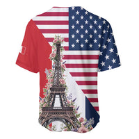 Men's baseball jersey with USA flag and Eiffel Tower floral print, short sleeves