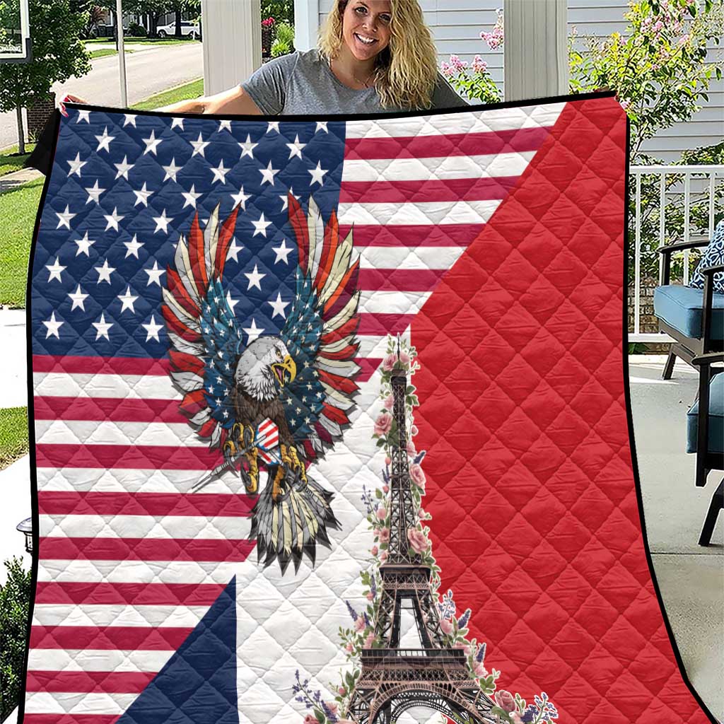 French American Heritage Month Quilt Flag Style with USA Eagle and Eiffel Tower